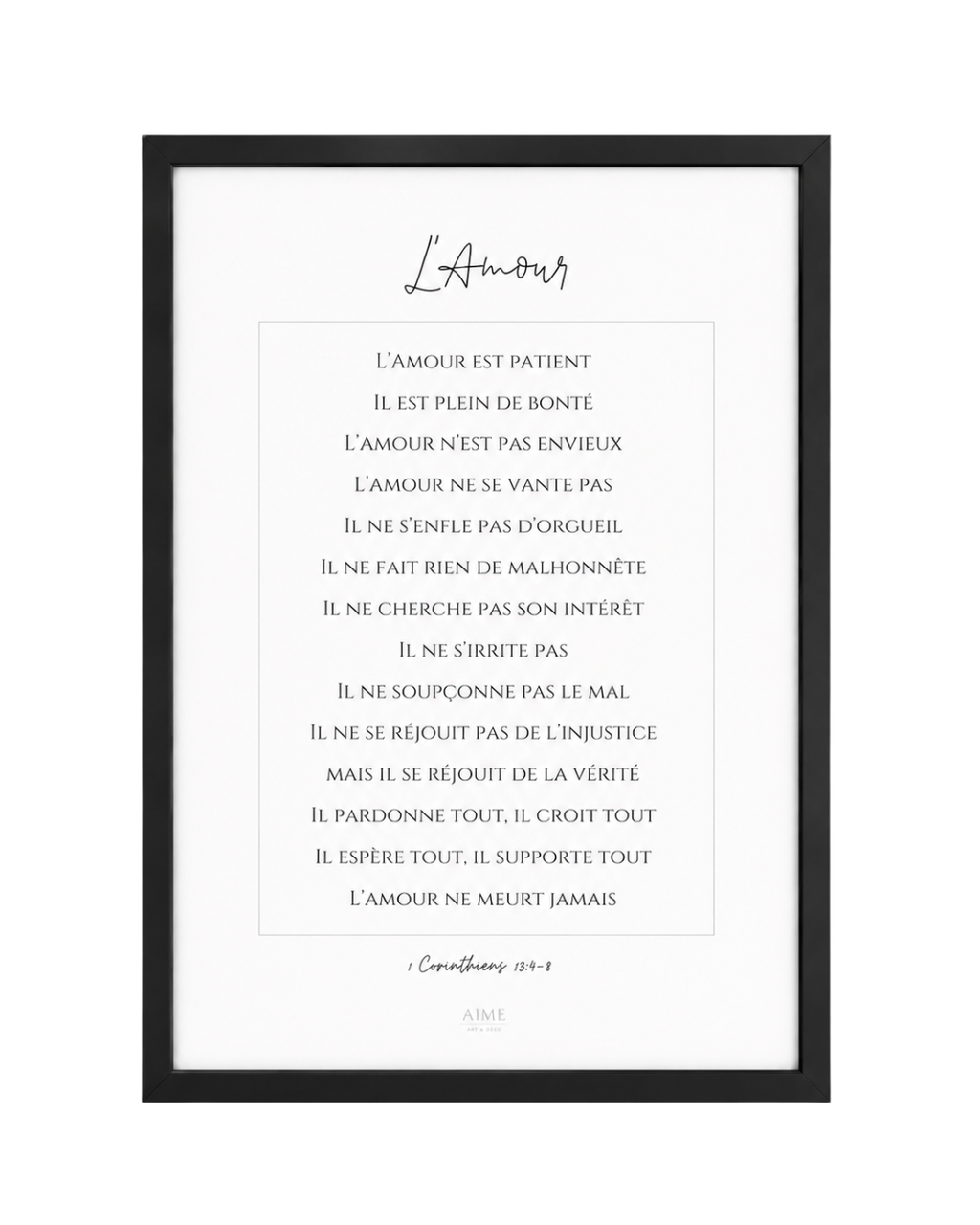 Tableau avec verset biblique sur l'amour