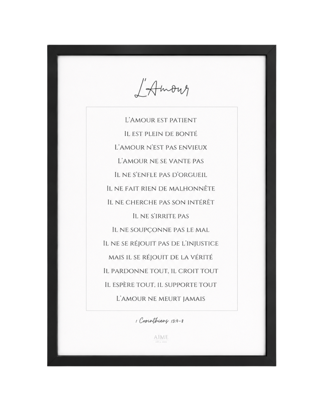 Tableau avec verset biblique sur l'amour