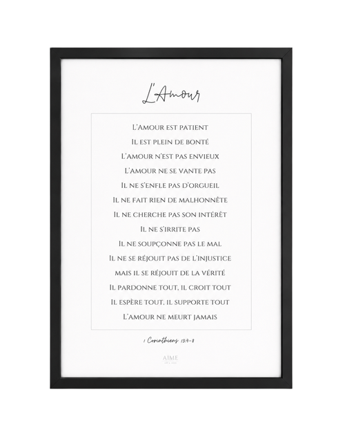 Tableau avec verset biblique sur l'amour