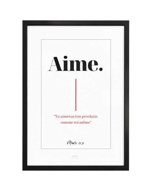 Tableau minimaliste avec verset biblique "Tu aimeras ton prochain comme toi même".